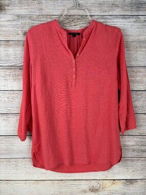 Anne Carson Popover Blouse Linen Blend 3/4 Sleeve Coral